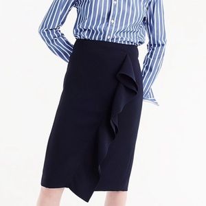 New! J.Crew Ruffle Pencil Skirt, Navy. Size 6